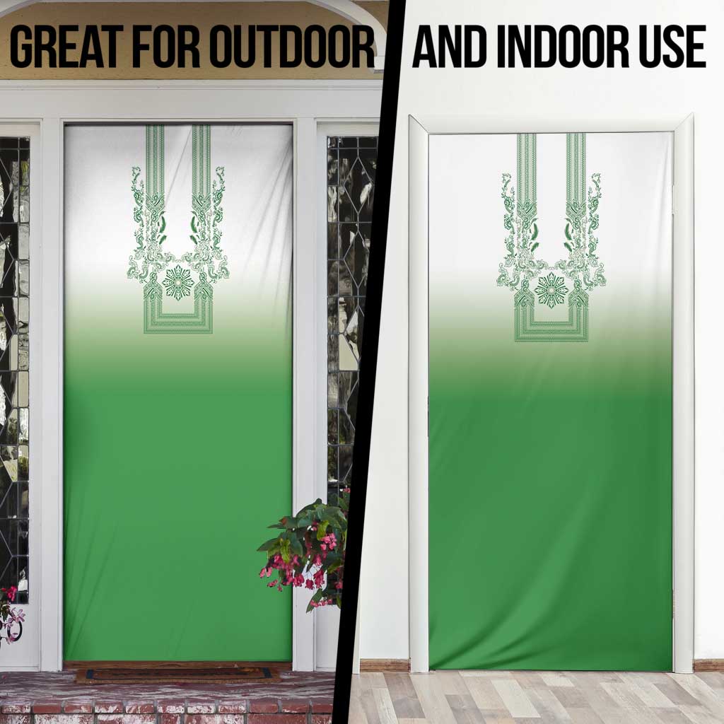 Philippines Barong Style Door Cover with Polynesian Art and Leaf Motif Green Color