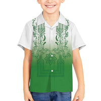 Philippines Barong Style Family Matching Mermaid Dress and Hawaiian Shirt with Polynesian Art and Leaf Motif Green Color LT03 Son's Shirt Green - Polynesian Pride