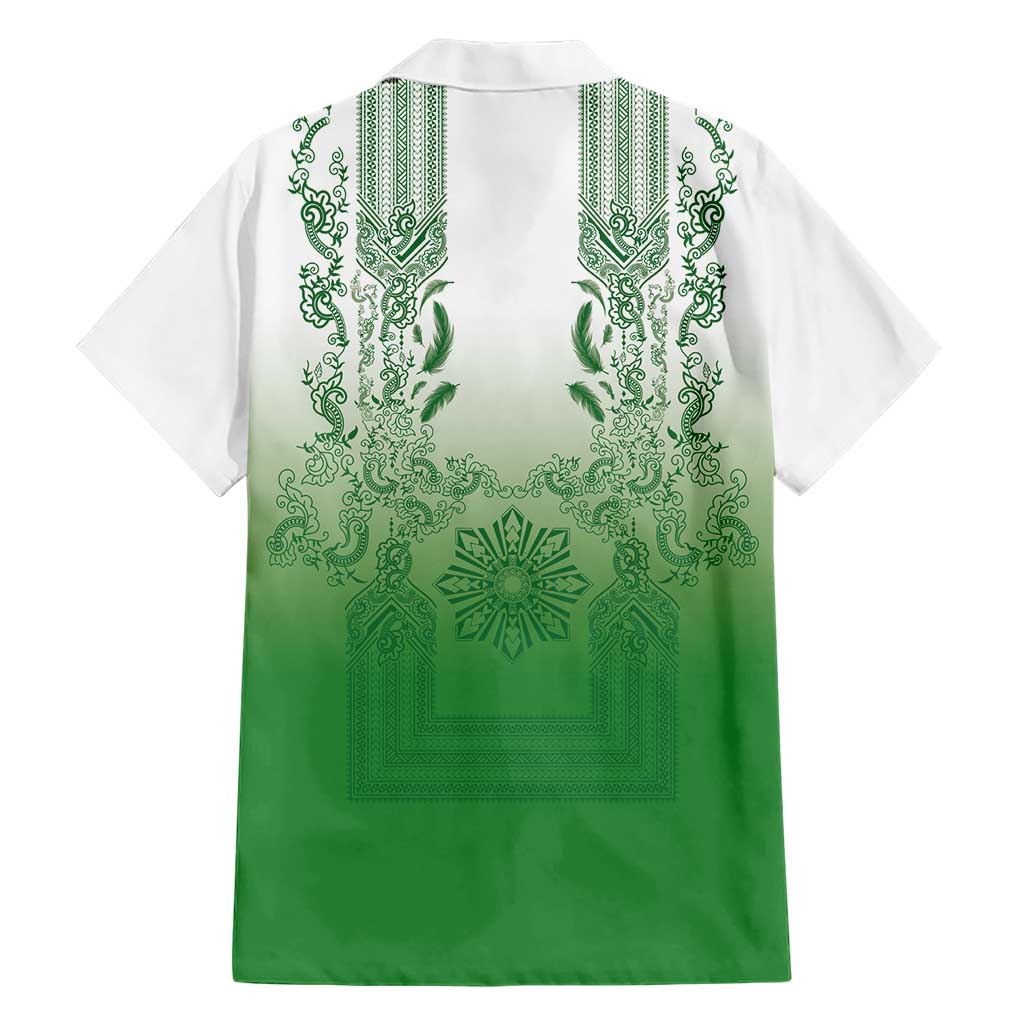 Philippines Barong Style Family Matching Puletasi and Hawaiian Shirt with Polynesian Art and Leaf Motif Green Color LT03 - Polynesian Pride