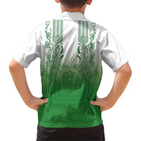 Philippines Barong Style Hawaiian Shirt with Polynesian Art and Leaf Motif Green Color