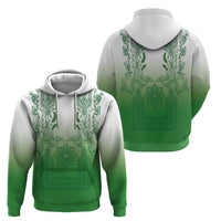 Philippines Barong Style Hoodie with Polynesian Art and Leaf Motif Green Color