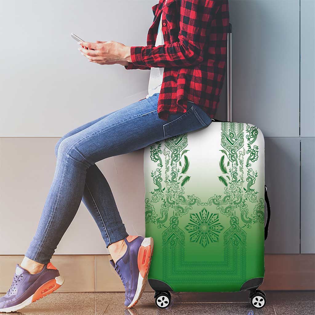 Philippines Barong Style Luggage Cover with Polynesian Art and Leaf Motif Green Color