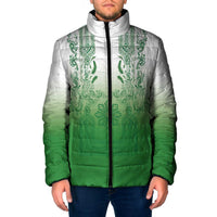 Philippines Barong Style Padded Jacket with Polynesian Art and Leaf Motif Green Color LT03 Men Green - Polynesian Pride