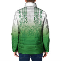 Philippines Barong Style Padded Jacket with Polynesian Art and Leaf Motif Green Color LT03 - Polynesian Pride