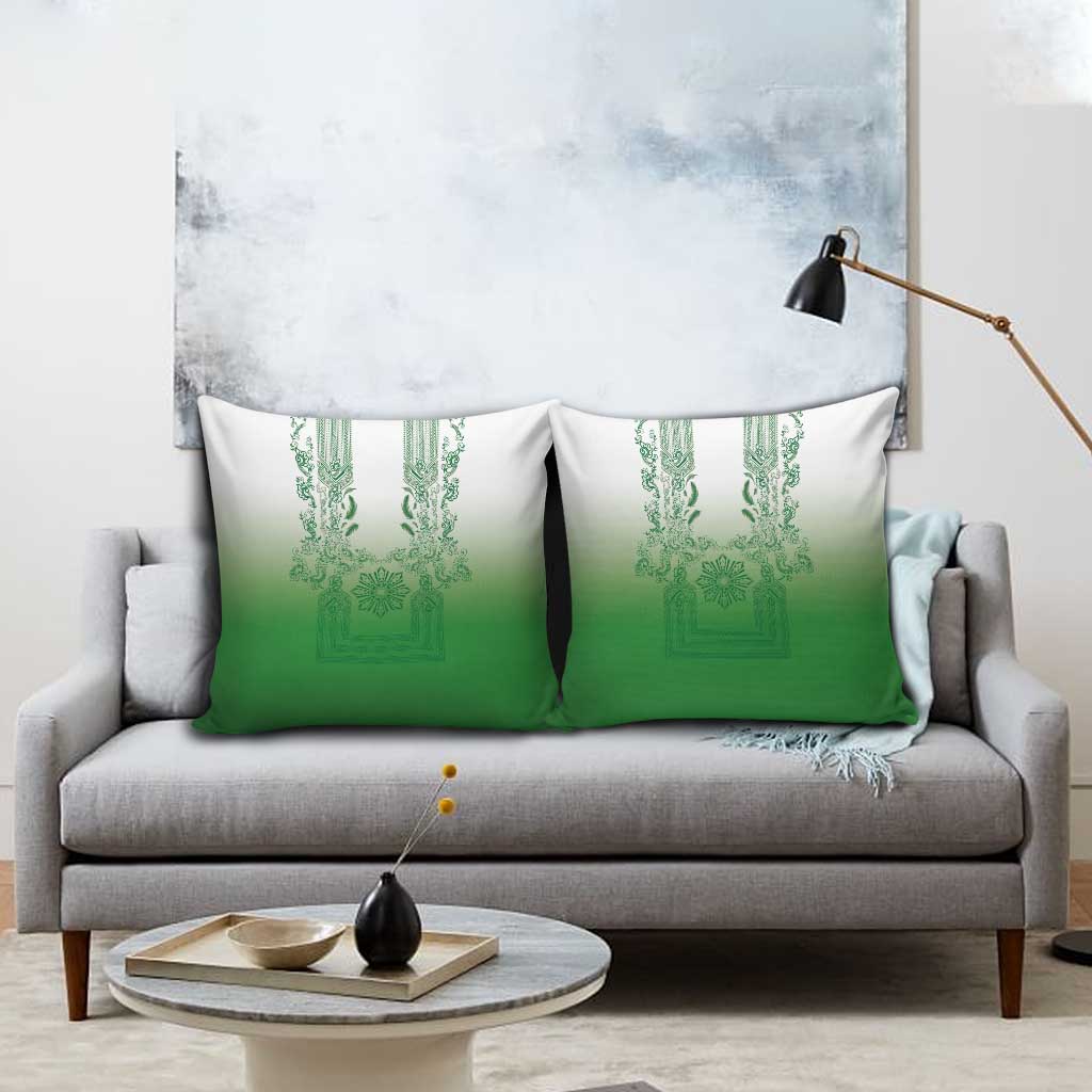 Philippines Barong Style Pillow Cover with Polynesian Art and Leaf Motif Green Color LT03 - Polynesian Pride