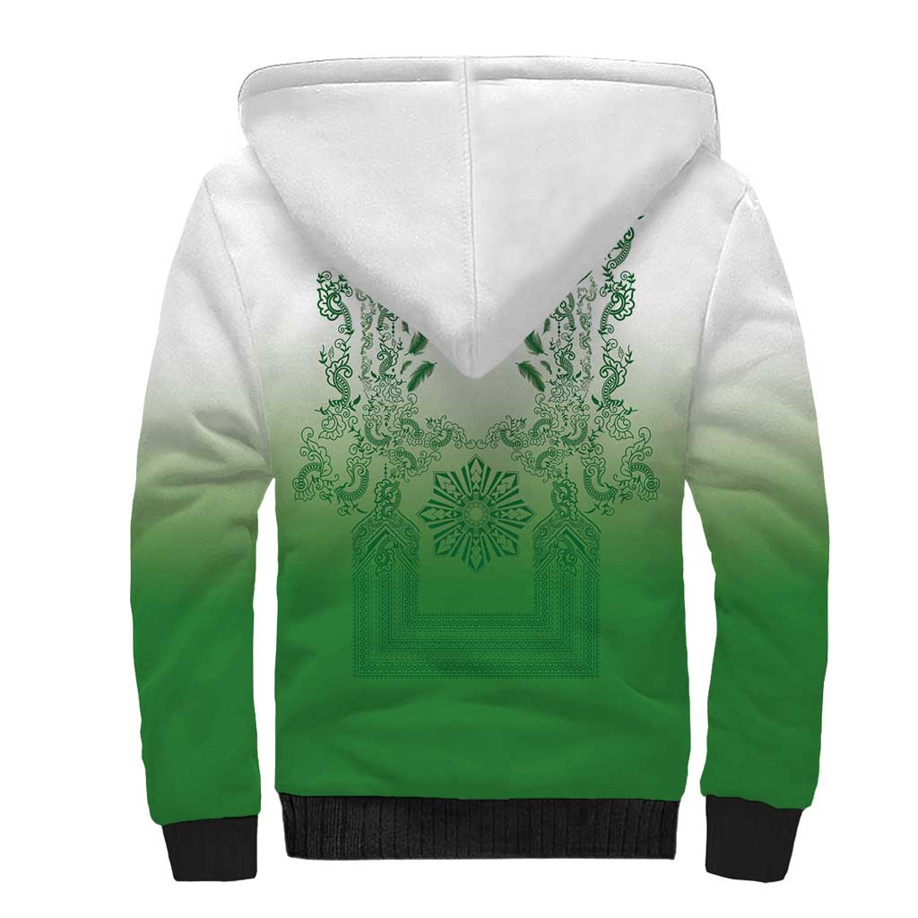 Philippines Barong Style Sherpa Hoodie with Polynesian Art and Leaf Motif Green Color LT03 - Polynesian Pride