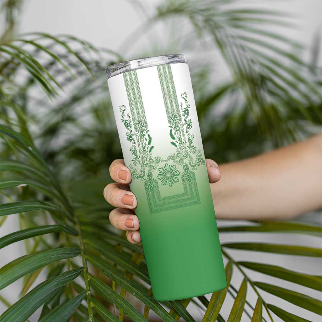 Philippines Barong Style Skinny Tumbler with Polynesian Art and Leaf Motif Green Color LT03 - Polynesian Pride