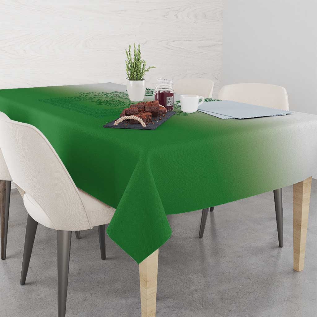 Philippines Barong Style Tablecloth with Polynesian Art and Leaf Motif Green Color