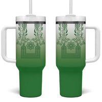 Philippines Barong Style Tumbler With Handle with Polynesian Art and Leaf Motif Green Color