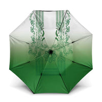 Philippines Barong Style Umbrella with Polynesian Art and Leaf Motif Green Color