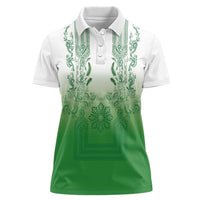 Philippines Barong Style Women Polo Shirt with Polynesian Art and Leaf Motif Green Color LT03 Female Green - Polynesian Pride