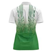 Philippines Barong Style Women Polo Shirt with Polynesian Art and Leaf Motif Green Color LT03 - Polynesian Pride
