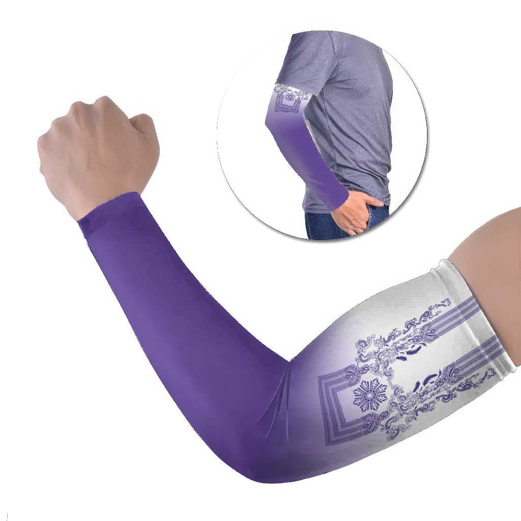 Philippines Barong Style Arm Sleeves with Polynesian Art and Leaf Motif Purple Color