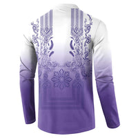 Philippines Barong Style Button Sweatshirt with Polynesian Art and Leaf Motif Purple Color