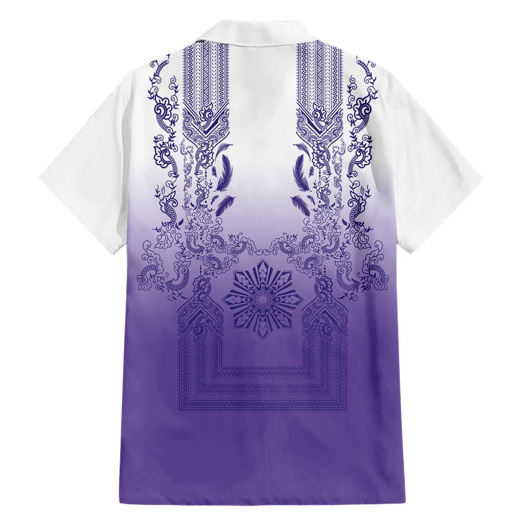 Philippines Barong Style Family Matching Mermaid Dress and Hawaiian Shirt with Polynesian Art and Leaf Motif Purple Color LT03 - Polynesian Pride