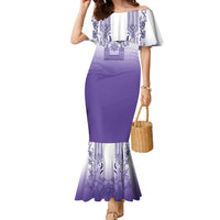Philippines Barong Style Family Matching Mermaid Dress and Hawaiian Shirt with Polynesian Art and Leaf Motif Purple Color LT03 Mom's Dress Purple - Polynesian Pride