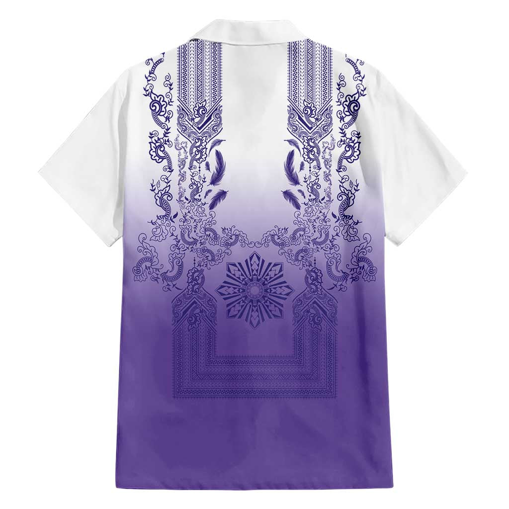 Philippines Barong Style Family Matching Off The Shoulder Long Sleeve Dress and Hawaiian Shirt with Polynesian Art and Leaf Motif Purple Color LT03 - Polynesian Pride
