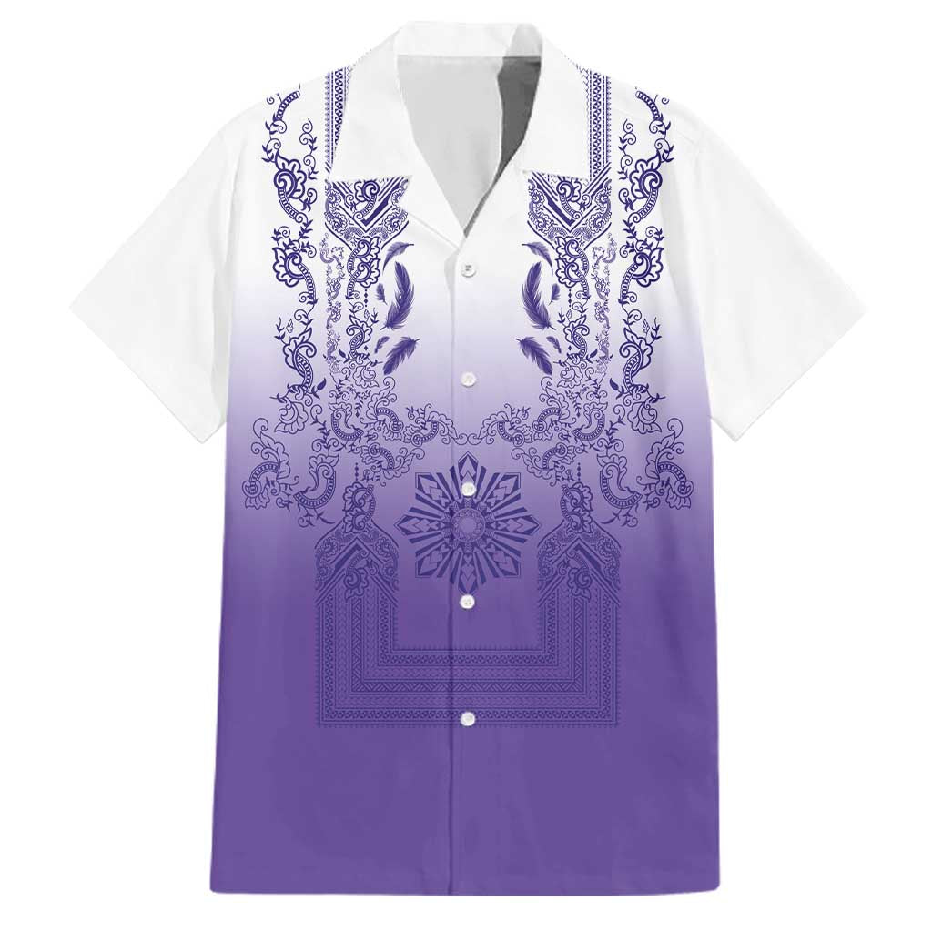 Philippines Barong Style Family Matching Puletasi and Hawaiian Shirt with Polynesian Art and Leaf Motif Purple Color LT03 Dad's Shirt - Short Sleeve Purple - Polynesian Pride