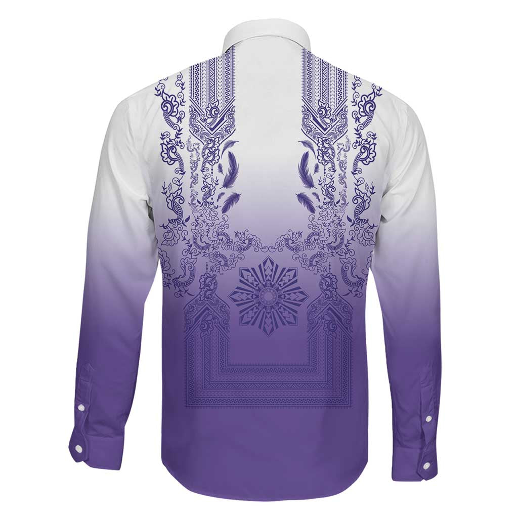 Philippines Barong Style Family Matching Puletasi and Hawaiian Shirt with Polynesian Art and Leaf Motif Purple Color LT03 - Polynesian Pride