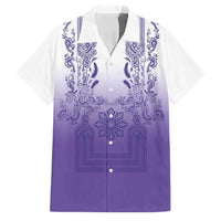 Philippines Barong Style Family Matching Summer Maxi Dress and Hawaiian Shirt with Polynesian Art and Leaf Motif Purple Color LT03 Dad's Shirt - Short Sleeve Purple - Polynesian Pride