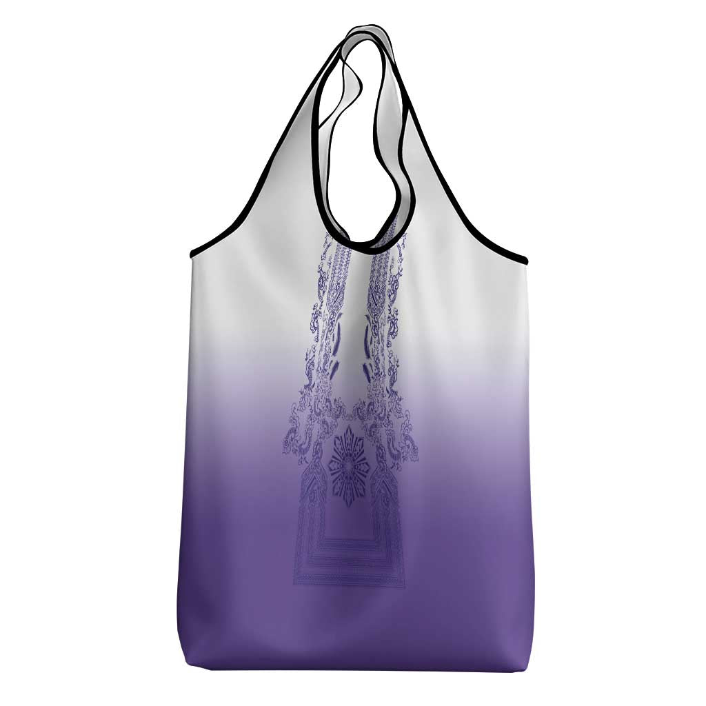 Philippines Barong Style Grocery Bag with Polynesian Art and Leaf Motif Purple Color