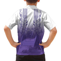 Philippines Barong Style Hawaiian Shirt with Polynesian Art and Leaf Motif Purple Color