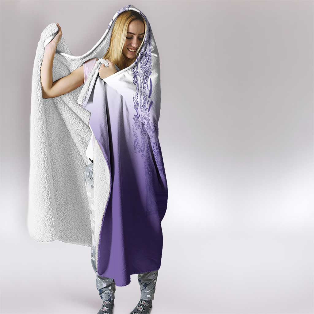 Philippines Barong Style Hooded Blanket with Polynesian Art and Leaf Motif Purple Color