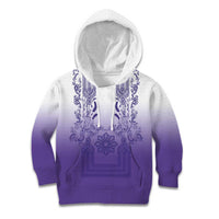 Philippines Barong Style Kid Hoodie with Polynesian Art and Leaf Motif Purple Color