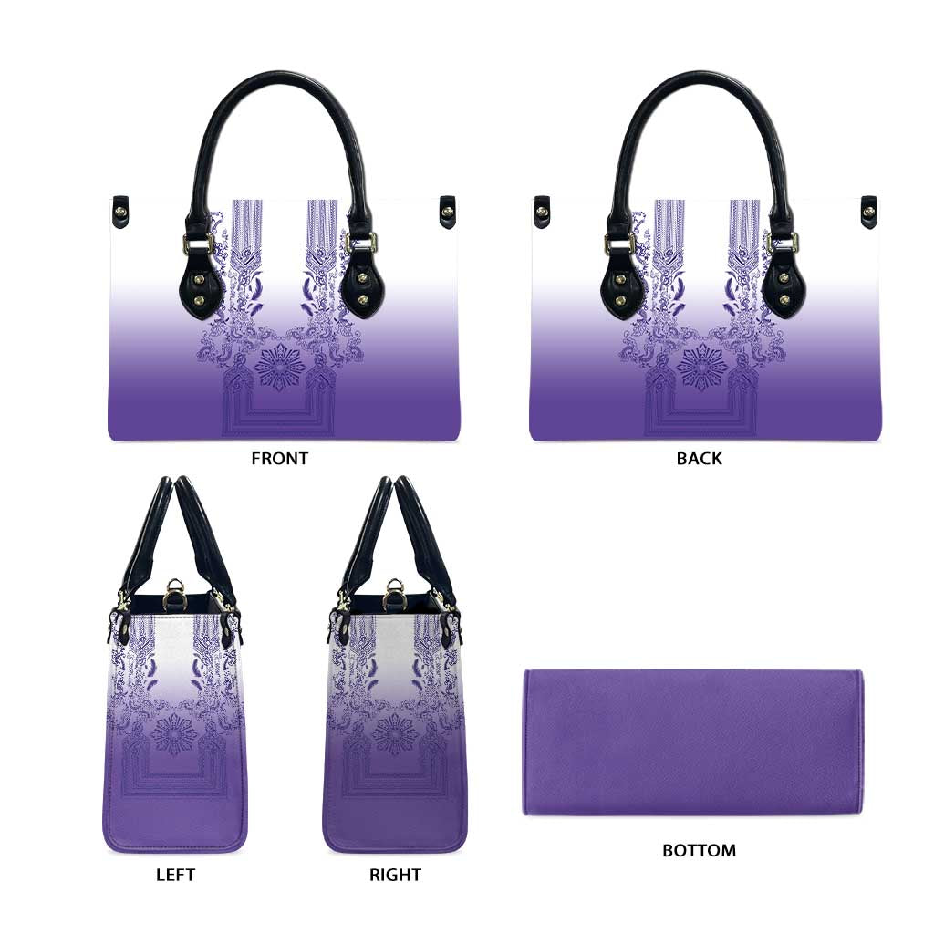 Philippines Barong Style Leather Bag with Polynesian Art and Leaf Motif Purple Color