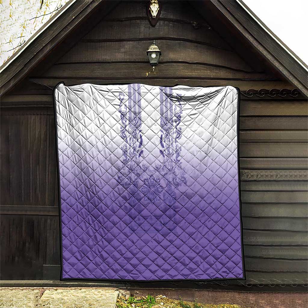 Philippines Barong Style Quilt with Polynesian Art and Leaf Motif Purple Color