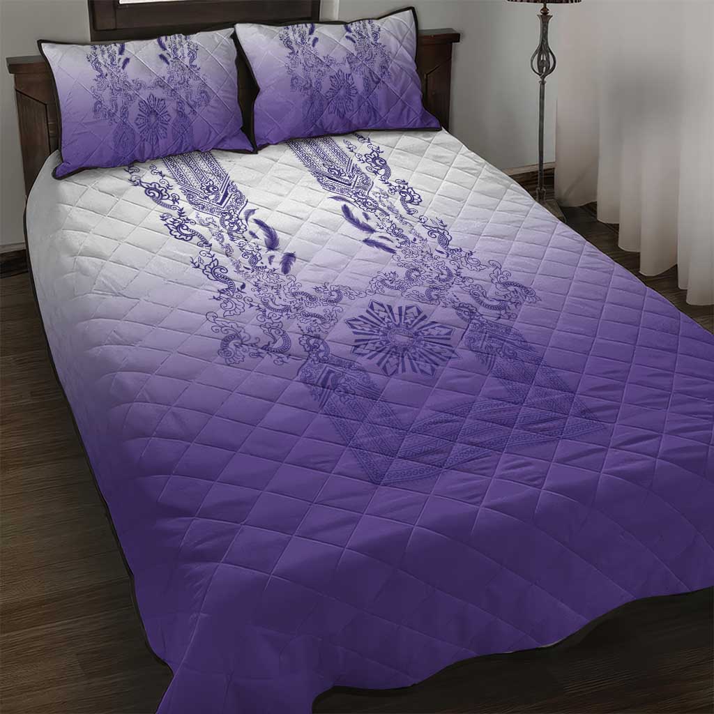 Philippines Barong Style Quilt Bed Set with Polynesian Art and Leaf Motif Purple Color LT03 Purple - Polynesian Pride