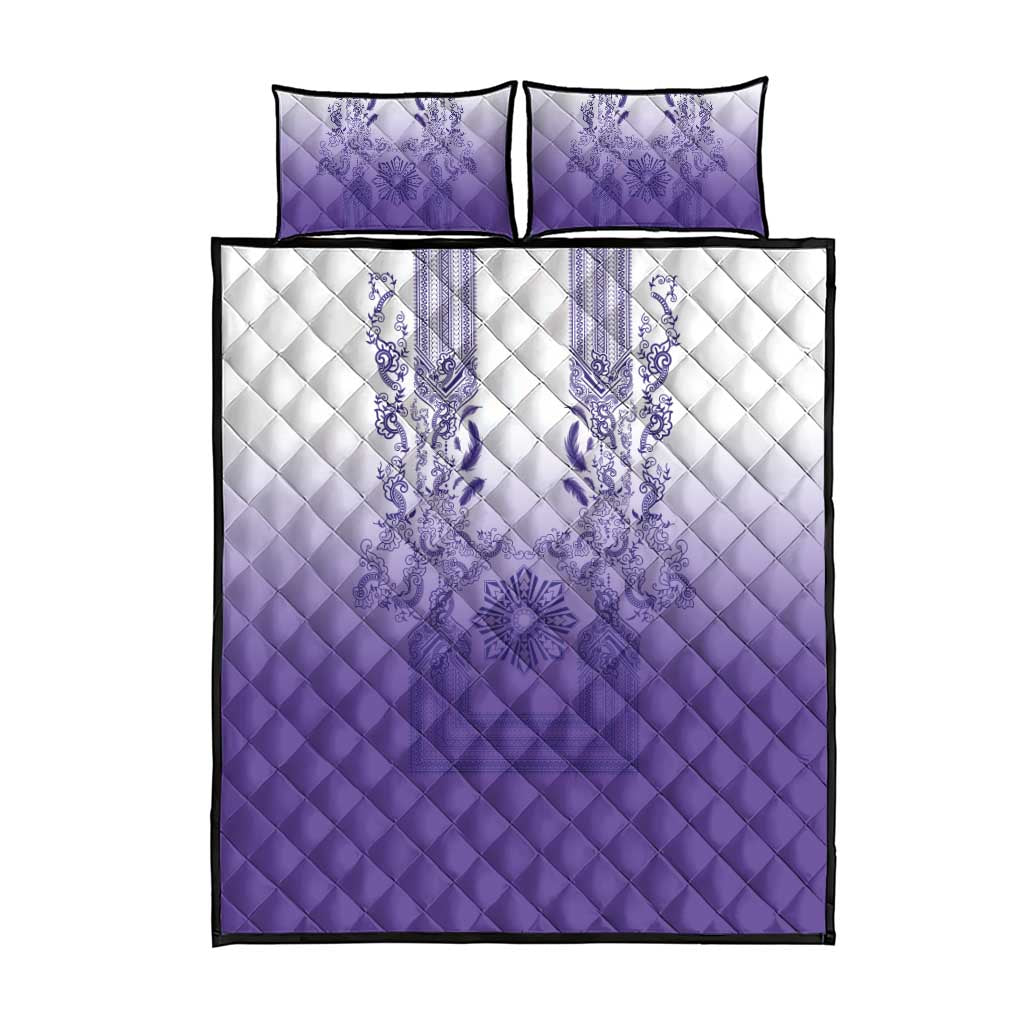 Philippines Barong Style Quilt Bed Set with Polynesian Art and Leaf Motif Purple Color LT03 - Polynesian Pride