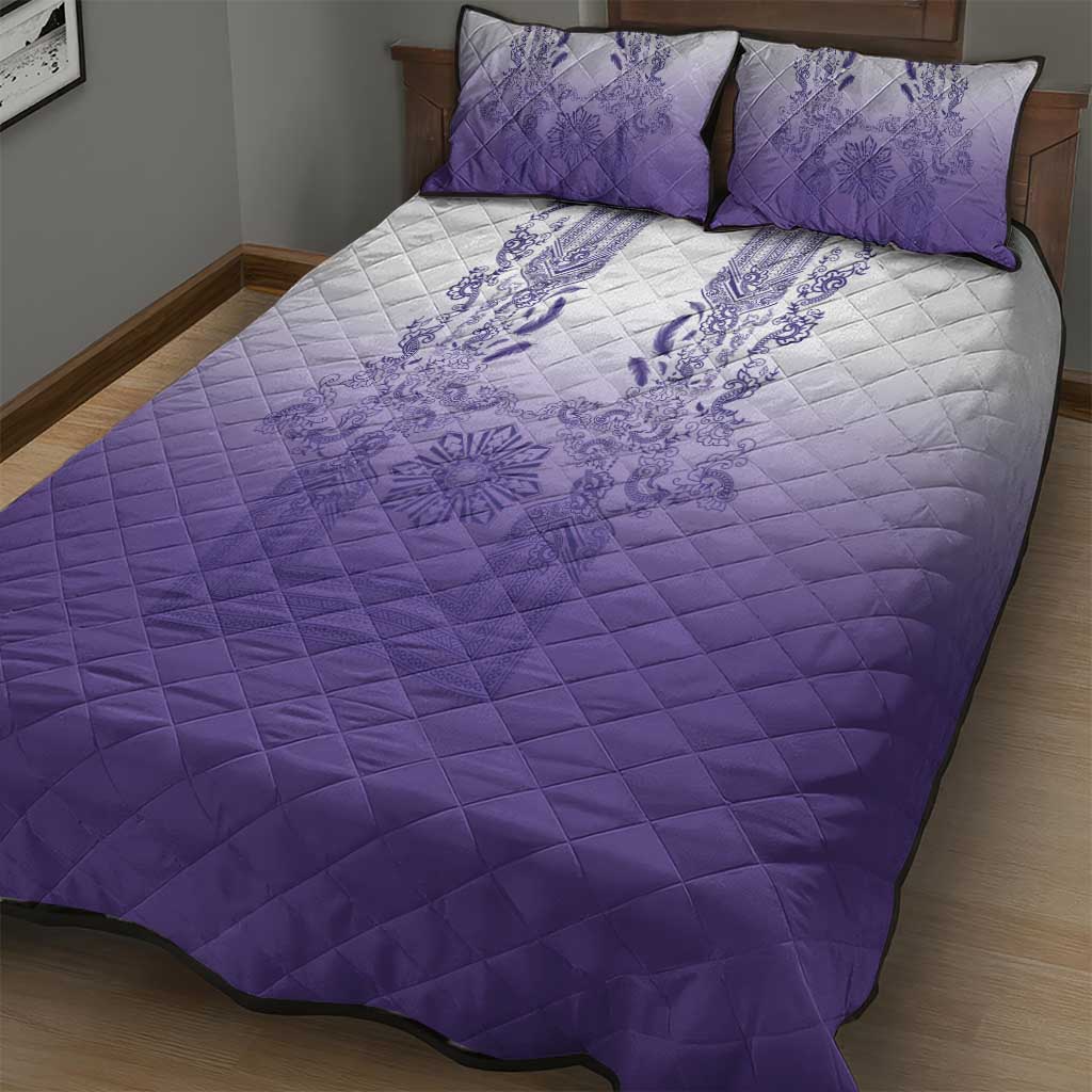 Philippines Barong Style Quilt Bed Set with Polynesian Art and Leaf Motif Purple Color LT03 - Polynesian Pride