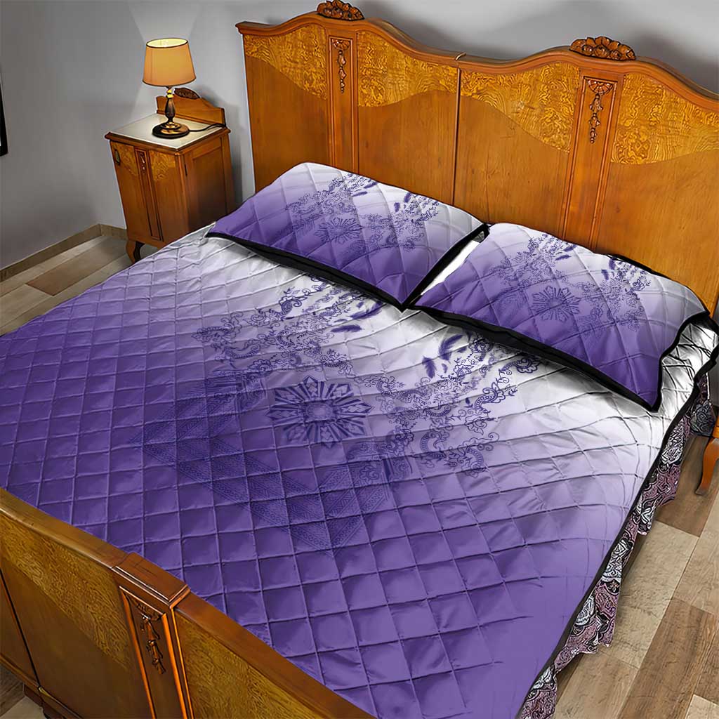 Philippines Barong Style Quilt Bed Set with Polynesian Art and Leaf Motif Purple Color LT03 - Polynesian Pride