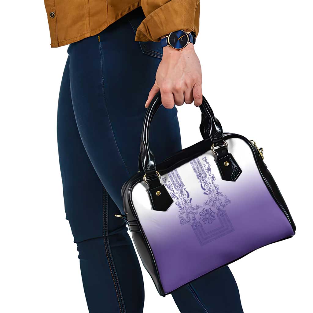 Philippines Barong Style Shoulder Handbag with Polynesian Art and Leaf Motif Purple Color