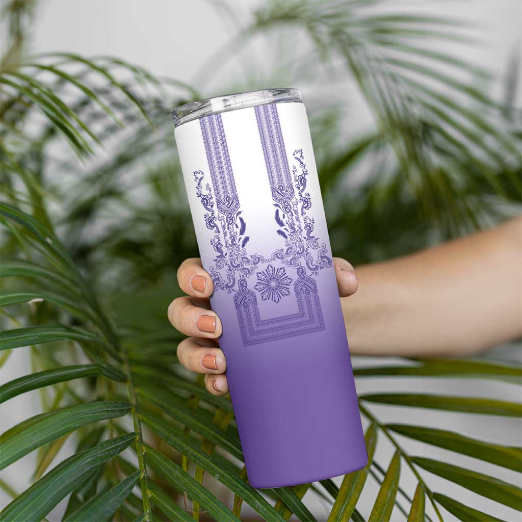 Philippines Barong Style Skinny Tumbler with Polynesian Art and Leaf Motif Purple Color LT03 - Polynesian Pride