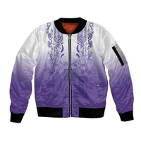 Philippines Barong Style Sleeve Zip Bomber Jacket with Polynesian Art and Leaf Motif Purple Color LT03 Unisex Purple - Polynesian Pride