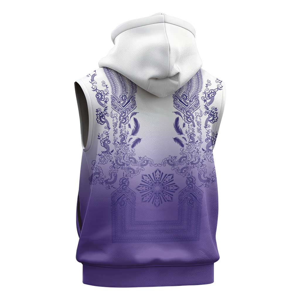 Philippines Barong Style Sleeveless Zip Hoodie with Polynesian Art and Leaf Motif Purple Color LT03 - Polynesian Pride