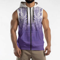 Philippines Barong Style Sleeveless Zip Hoodie with Polynesian Art and Leaf Motif Purple Color LT03 - Polynesian Pride