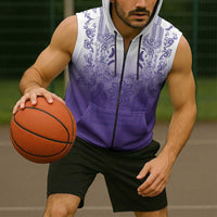 Philippines Barong Style Sleeveless Zip Hoodie with Polynesian Art and Leaf Motif Purple Color LT03 - Polynesian Pride