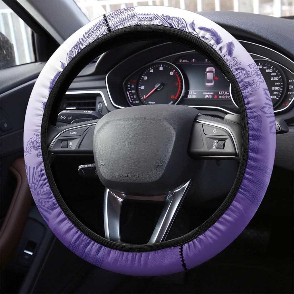 Philippines Barong Style Steering Wheel Cover with Polynesian Art and Leaf Motif Purple Color