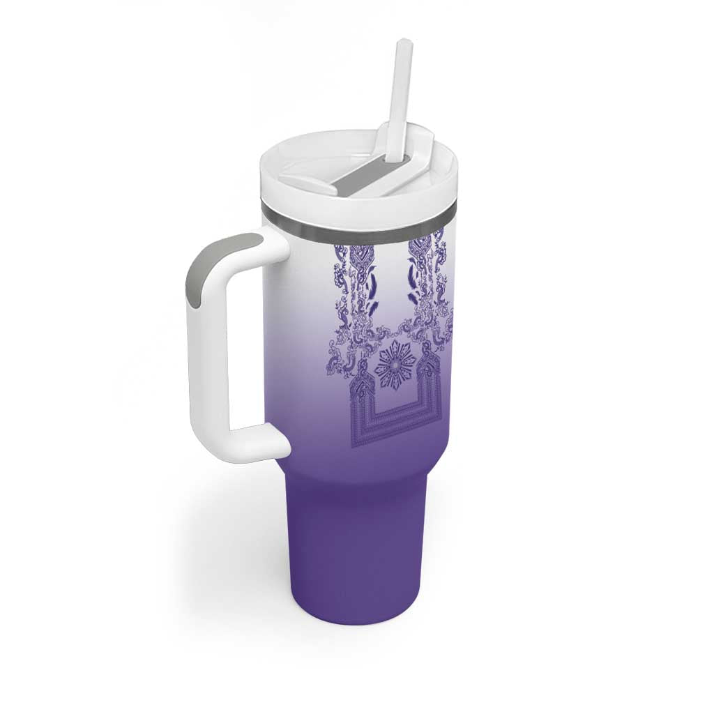 Philippines Barong Style Tumbler With Handle with Polynesian Art and Leaf Motif Purple Color
