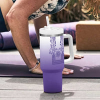 Philippines Barong Style Tumbler With Handle with Polynesian Art and Leaf Motif Purple Color