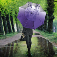 Philippines Barong Style Umbrella with Polynesian Art and Leaf Motif Purple Color