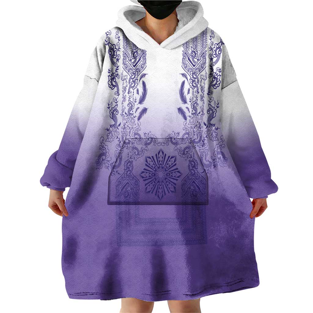 Philippines Barong Style Wearable Blanket Hoodie with Polynesian Art and Leaf Motif Purple Color LT03 - Polynesian Pride