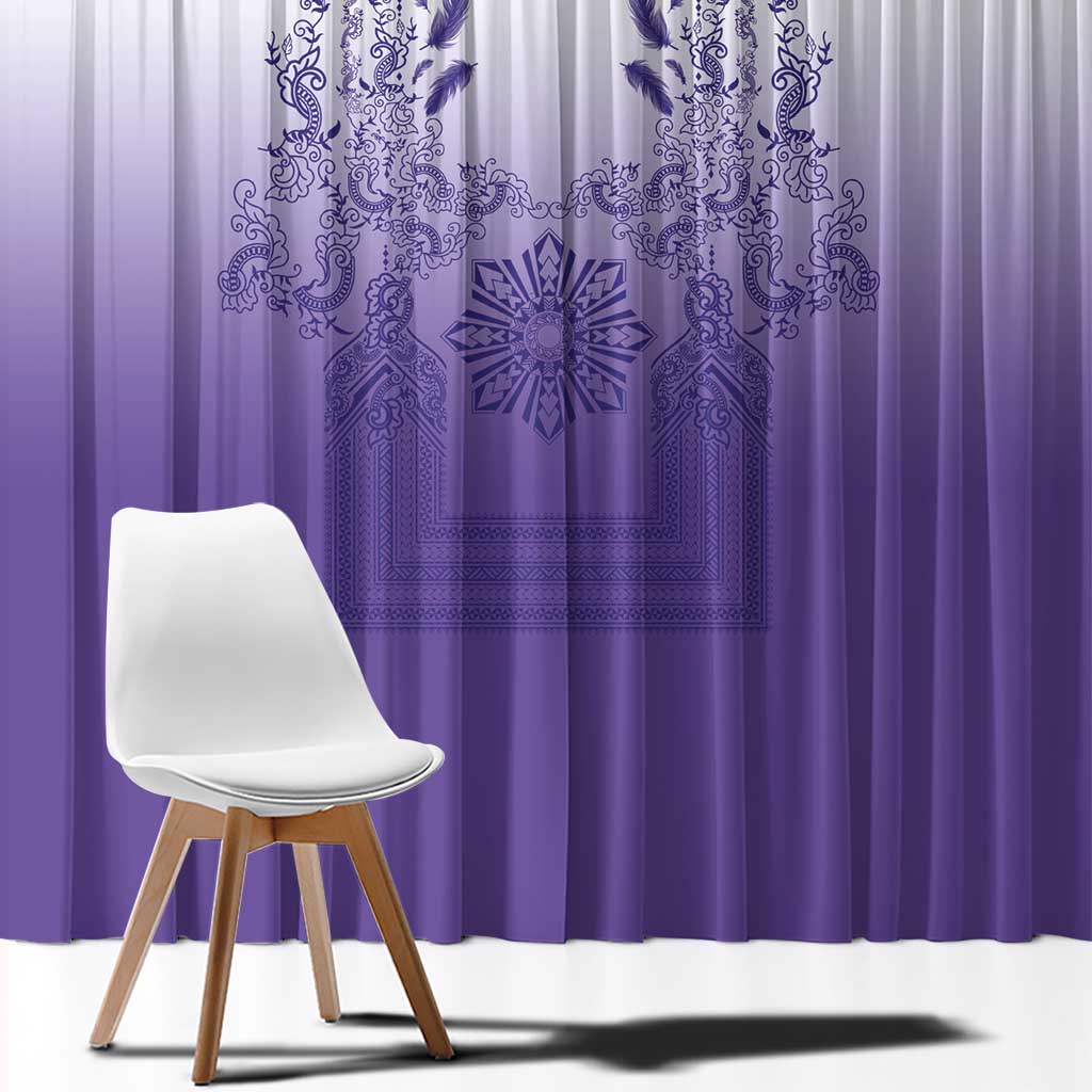 Philippines Barong Style Window Curtain with Polynesian Art and Leaf Motif Purple Color LT03 - Polynesian Pride