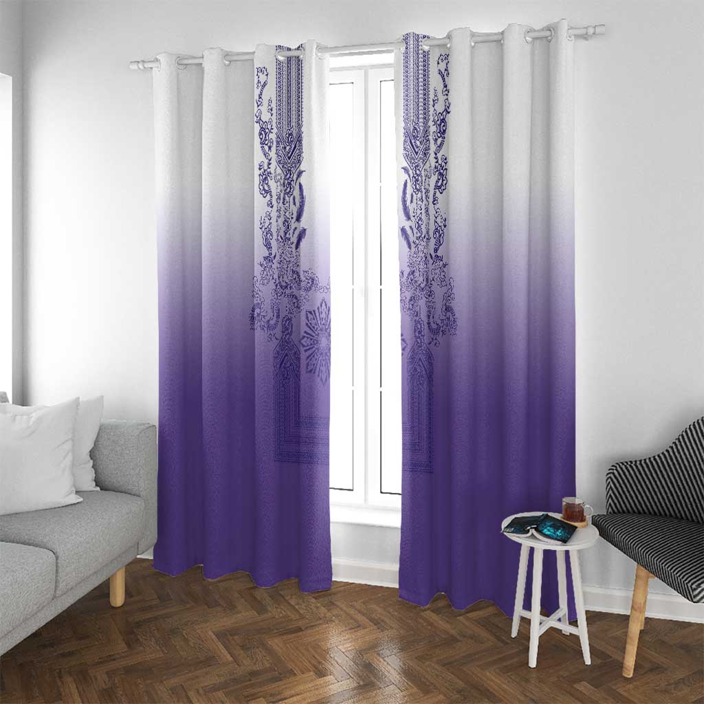 Philippines Barong Style Window Curtain with Polynesian Art and Leaf Motif Purple Color LT03 With Grommets Purple - Polynesian Pride