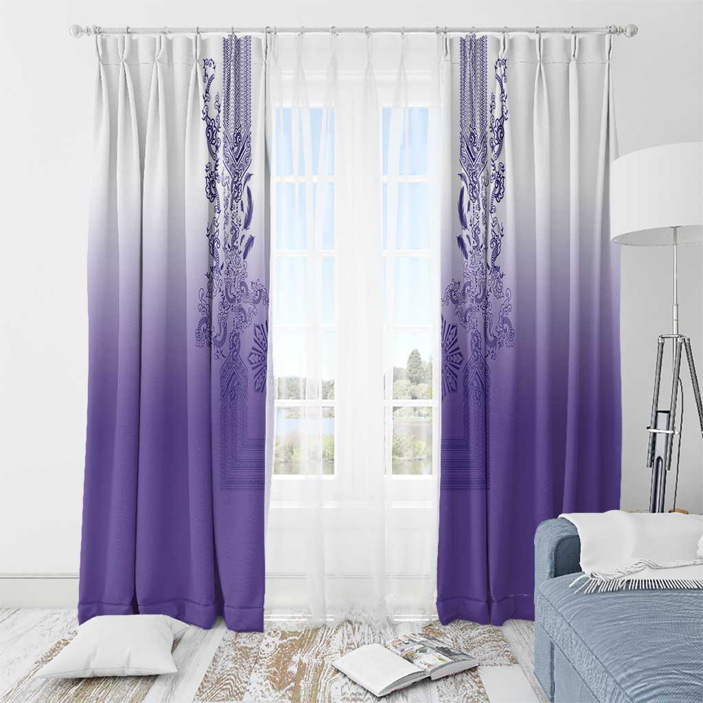 Philippines Barong Style Window Curtain with Polynesian Art and Leaf Motif Purple Color LT03 - Polynesian Pride