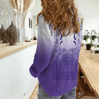 Philippines Barong Style Women Casual Shirt with Polynesian Art and Leaf Motif Purple Color LT03 - Polynesian Pride