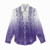 Philippines Barong Style Women Casual Shirt with Polynesian Art and Leaf Motif Purple Color LT03 - Polynesian Pride